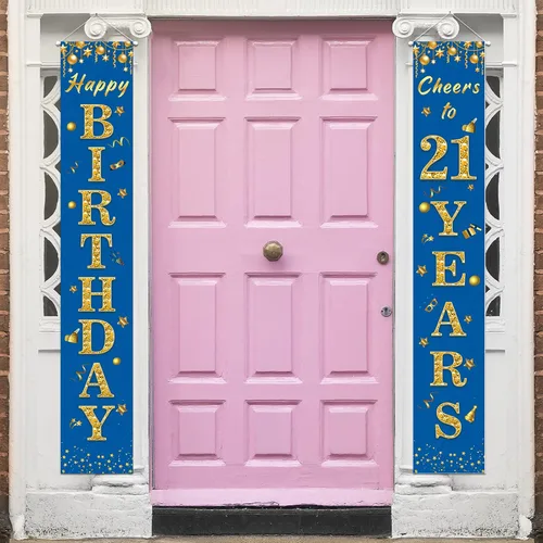 Miniatura 7 de Cartel de feliz cumpleaños número 12 para porche, decoración azul – Decoración temática de fiesta de bienvenida a los 12 años para niños y niñas