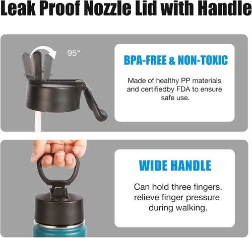 Miniatura 6 de Volhoply Botellas de agua aisladas con popote a granel, paquete de 4, botella deportiva de acero inoxidable de 22 onzas con tapa, vasos de agua