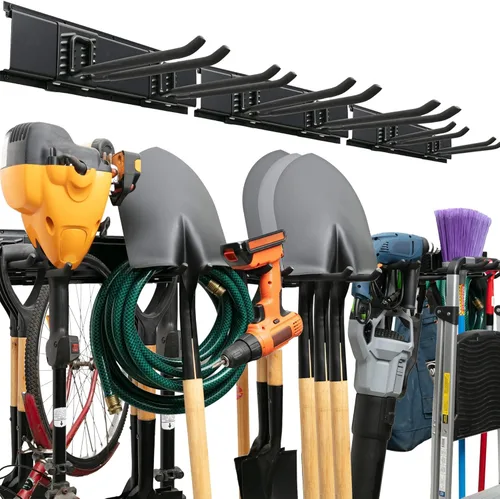 TIDYME Organizador de herramientas de garaje para montaje en pared, 48 pulgadas, estante de almacenamiento resistente con ganchos ajustables,