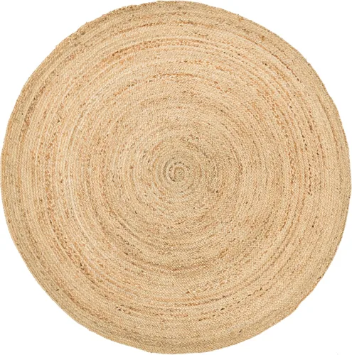HOMEMONDE Alfombra redonda de yute natural de 6 pies - Alfombra de área vintage trenzada tejida a mano reversible estilo granja rústico y bohemio