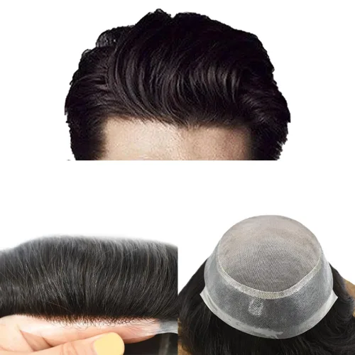Miniatura 40 de Toupee para hombres Pieza de cabello humano real para hombres Sistema de reemplazo de cabello fino Mono Mens Toupee Piezas de pelo Poly Men