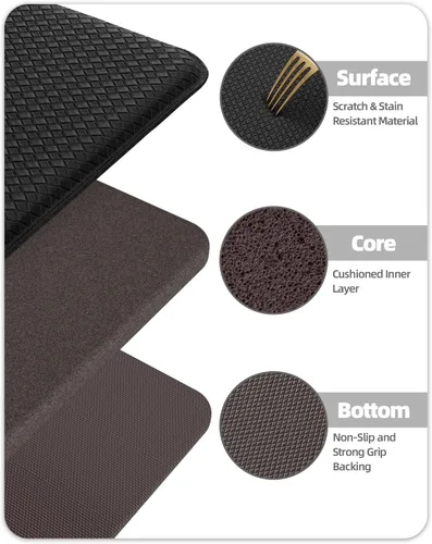 Miniatura 6 de Color&Geometry - Alfombras de cocina antideslizantes e impermeables Alfombra de cocina acolchada Alfombra antifatiga para pararse de 30 x 18 Negro