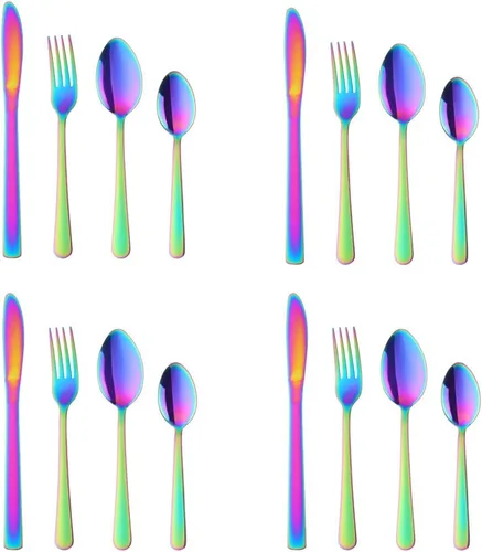 Miniatura 16 de BuyGo - Juego de cubiertos de acero inoxidable de 32 piezas, juego de 8 cubiertos, incluye cuchillo, tenedor, cuchara, cuchara de té para 8 personas