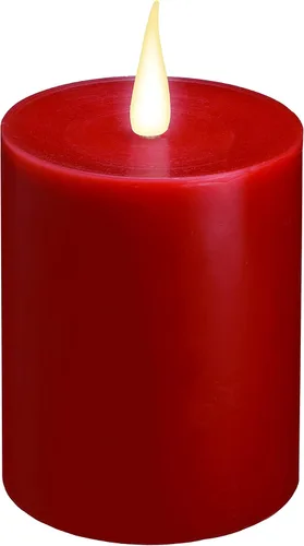 Xodus Innovations WC1684R - Vela de pilar de cera LED sin llama de 4 pulgadas con temporizador automático y llama parpadeante 3D blanca cálida, Rojo