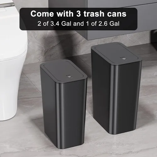 Miniatura 7 de N. NETDOT Basurero de baño con tapa, juego de 3 piezas, 2 paquetes bote de basura delgado para cocina de 4 galones y 1 bote de basura de 2.6