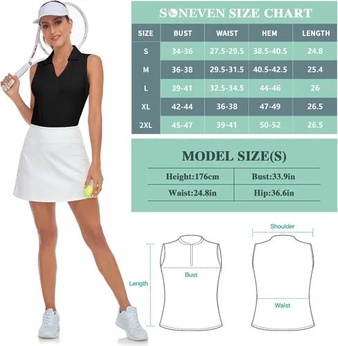 Miniatura 7 de Soneven Camisas de golf sin mangas con estampado que absorbe la humedad, cuello en V, camisas polo de golf con espalda cruzada