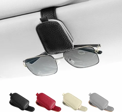 Miniatura 19 de SINGARO Soporte para gafas de sol de coche, hebilla magnética de cuero para visera de coche, clip para anteojos de sol, clip para almacenamiento