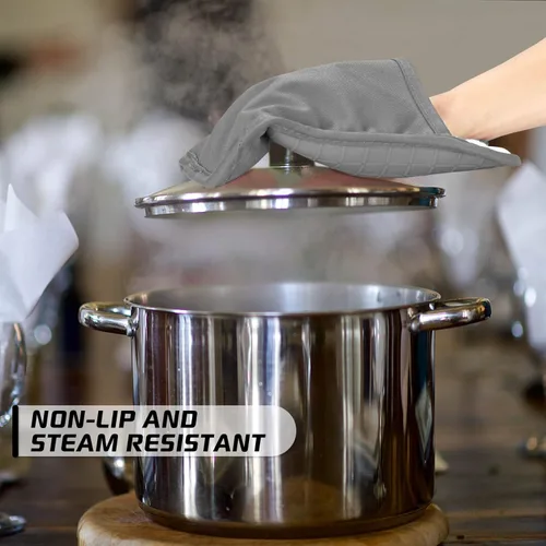 Miniatura 4 de HOMWE Soportes de silicona para ollas de cocina con bolsillos, juego de 2 salvamanteles, resistentes al vapor y al calor para manos y encimeras, Gris