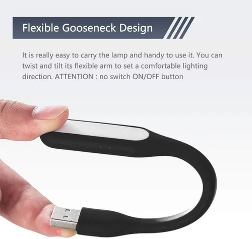 Miniatura 5 de Lámpara LED USB para Banco de Energía, Luz Nocturna Mini Portátil para el Cuidado de los Ojos con Brazo Flexible, Lámparas de Lectura USB con Cuello