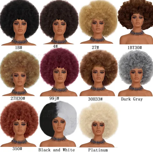 Miniatura 4 de Peluca afro rizada de los años 70 para mujeres negras, sin pegamento, pelucas afro grandes, con volumen y suaves de aspecto natural, peluca grande