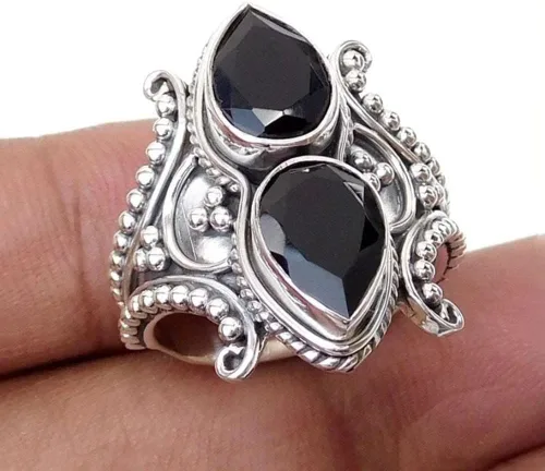 Miniatura 4 de Genuine Black Onyx Ring * 925 Sterling Silver * Handmade Ring * Pear Shape Gemstone Ring * Huge Onyx Ring * Pear Black Onyx Designer Ring * Birthday