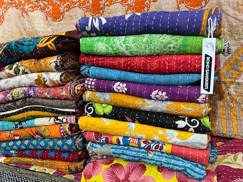 Miniatura 6 de Boho Sanskriti Colcha India, Colchas Vintage, Mantas, Ralli, Lote Kantha Cubrecama Reversible, Cubrecama, Manta, Manta de Algodón, Gudari - Piezas