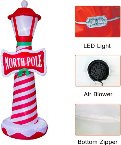 Miniatura 3 de Poptrend Decoraciones inflables de Navidad, faro inflable de Navidad, decoración de Navidad para patio, césped, hogar con luces LED de Navidad