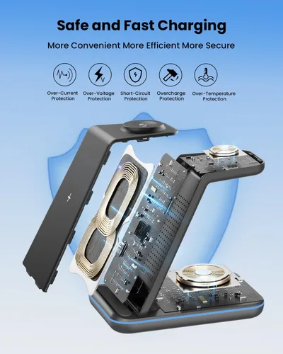 Miniatura 4 de Soporte de cargador inalámbrico, estación de carga inalámbrica rápida 3 en 1 para Apple Watch 11/9/8/7/6/SE/5/4/3/2, Airpods 3/2/Pro, iPhone Negro