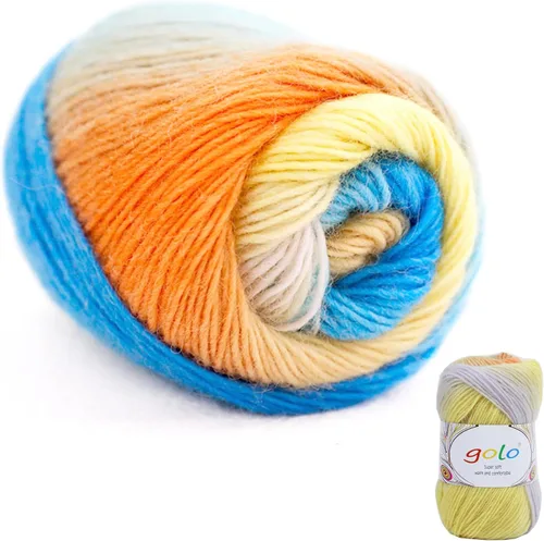 Miniatura 14 de Hilo de lana golo para tejer 200 yardas, hilo Cachemire multicolor arcoíris