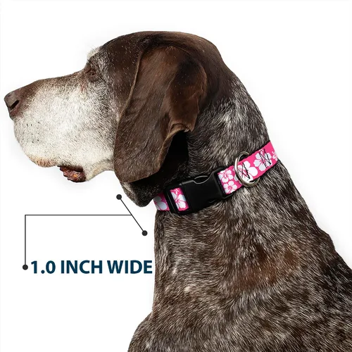 Miniatura 6 de Buckle-Down Collar de clip de plástico, hibisco rosa neón, blanco, 1 pulgada de ancho, se adapta a cuello de 9 a 15 pulgadas, pequeño
