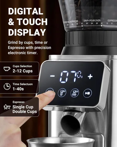 Miniatura 6 de AMZCHEF Molinillo de Café, Molinillo de Granos de Café con Rebaba para Uso Doméstico con 48 Configuraciones de Molienda Precisas, Embudo Desmontable