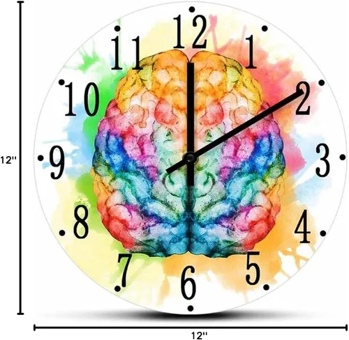 Miniatura 5 de Reloj de pared acrílico colorido cerebro spray pintura anatomía impreso reloj de pared médico oficina decoración relojes cuarzo silencioso reloj