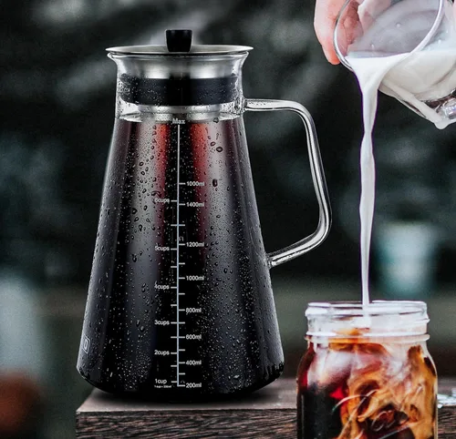 Miniatura 3 de Aquach Cafetera hermética para preparar café frío (té helado) de 51 onzas/1.5 L, sin BPA, jarra de vidrio de borosilicato duradera y filtro de malla