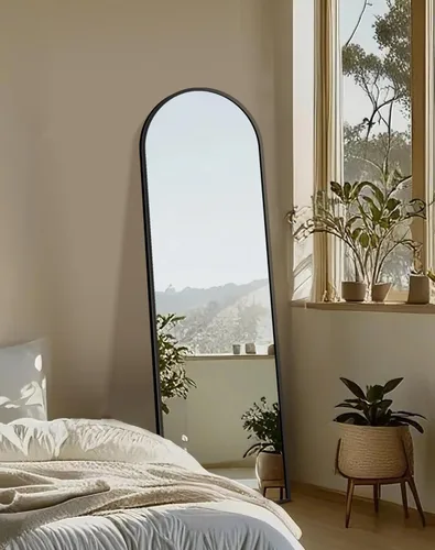 Miniatura 7 de Delma Espejo arqueado de longitud completa, espejo de pie de cuerpo completo, piso grande con soporte para pared, entrada, puerta, dormitorio, baño