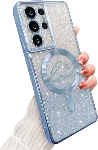 Miniatura 45 de ZONRW - Funda para Samsung Galaxy S22 Ultra magnética, para mujeres y niñas, cubierta trasera suave, lujosa, con corazón de amor, bling, degradado