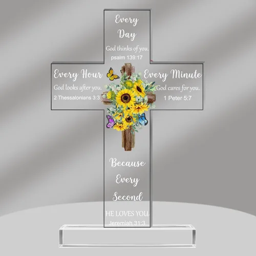 Miniatura 20 de Regalos Cristianos de Acrílico Chunful para Mujer y Hombre Cruz de Jesús Religiosa y Decorativa con Versículos de la Biblia y Oraciones Cruz
