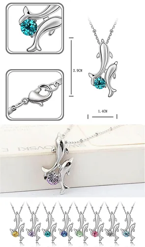 Miniatura 2 de Rigant Collar de delfines chapados en oro blanco con circonita cúbica redonda de cristal para mujer