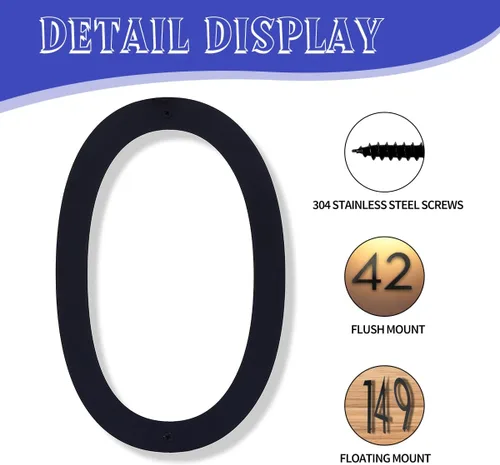 Miniatura 3 de Números de casa de 12 pulgadas para exteriores modernos de metal negro números de dirección para puertas flotantes de casa con kit de clavos