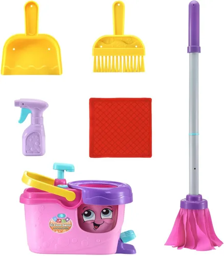 Miniatura 8 de LeapFrog Clean Sweep Learning Caddy, Juego de Juguetes de Limpieza con Trapeador y Escoba para Niños de 3 a 5 Años, Rosa