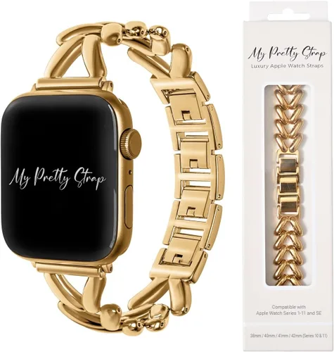 My Pretty Strap - Compatible Apple Watch Band Strap, Stainless Steel Fashion iWatch Replacement Strap- Easy Resizing, No Tool Needed, Fits Most