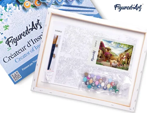 Miniatura 5 de Figured'Art Pintura por números para adultos con marco de desayuno en una aldea mediterránea de 16 x 20 pulgadas, kit de pintura artística