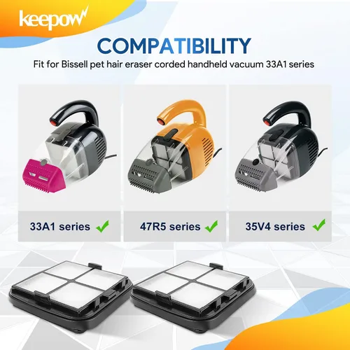 Miniatura 2 de KEEPOW Filtro de borrador de pelo de mascotas 97D5, paquete de 2 – Compatible con el borrador de pelo de mascotas Bissell con cable para aspiradora