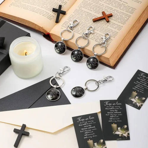 Miniatura 4 de Junkin - Recuerdos de funeral para invitados, incluyendo llavero, tarjetas de oración y bolsas de organza para la celebración conmemorativa