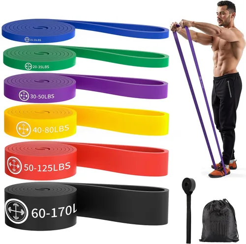 Miniatura 8 de Bandas de ejercicio, juego de 6 bandas de resistencia para entrenar, juego de bandas de dominadas, equipo de entrenamiento en casa, guía