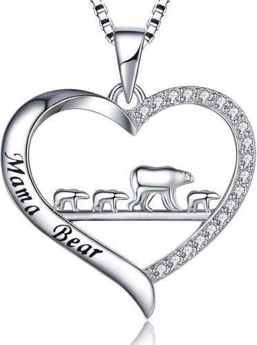 MUATOGIML Collar de plata de ley 925 con colgante de corazón para mamá, oso, panda, elefante, perezoso, collares de animales para madre, hijo, hija,
