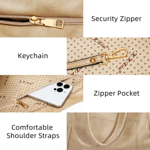 Miniatura 3 de Bolso grande de mano para mujer con cierre de trabajo, cartera de cuero para viajes y bolsos de KKXIU