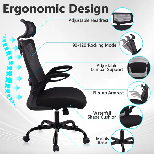 Miniatura 7 de CLATINA Silla de oficina ergonómica de malla resistente de 400 libras, silla de escritorio grande y alta con soporte lumbar ajustable