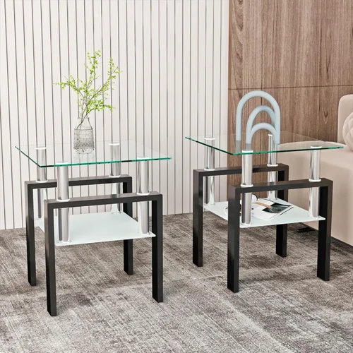 Miniatura 12 de Mesa auxiliar moderna de vidrio templado, mesa de centro cuadrada para sala de estar, mesa de té de cristal, mesa auxiliar de sofá