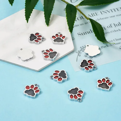 Miniatura 5 de FASHEWELRY Colgantes con estampado de pata, llavero de pata de perro, colgante de huella de animal con purpurina en polvo, aleación de esmalte