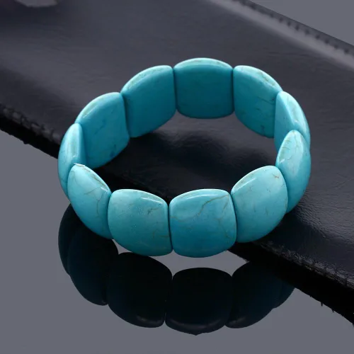 Miniatura 3 de Gem Stone King Pulsera elástica de cuentas de howlita turquesa simulada de 7.5 pulgadas para mujer, 0.787 in, Metal Gema, Turquesa simulada