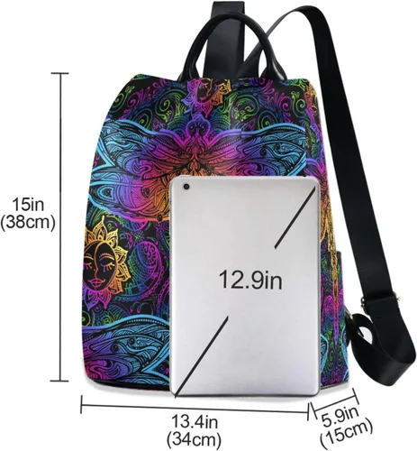 Miniatura 3 de senya Mochila de moda para mujer, mochila étnica de libélula colorida arcoíris para mujeres y niñas, Libélula étnica, Mochilas Daypack