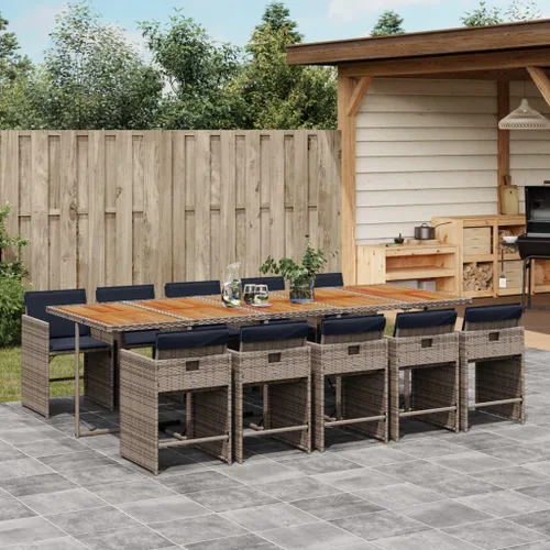 Miniatura 27 de 11-Piece Brown Poly Rattan Patio Dining Set with Cream Cushions Outdoor Furniture Foldable Chairs Tempered Glass Table for Garden Backyard Patio