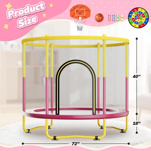 Miniatura 4 de Trampolín interior de 6 pies para niños de 1 a 8 años, mini trampolín para interiores y exteriores de 72 pulgadas con red de seguridad, aro