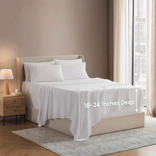 Miniatura 48 de Nestl Juego de sábanas extra profundas tamaño King, sábanas transpirables y refrescantes de 6 piezas, juego de ropa de cama de lujo con bolsillos
