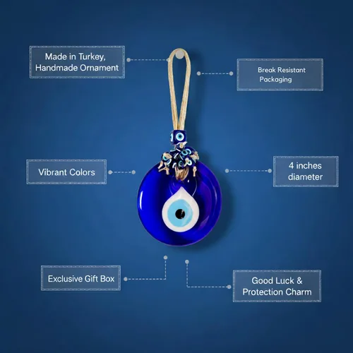 Miniatura 6 de BCS Decoración azul contra el mal de ojo para colgar en la pared, 4 pulgadas, cristal hecho a mano, amuleto turco de nazar de buena suerte y amuleto