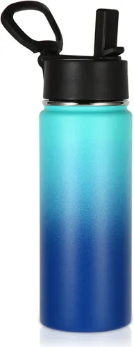 Miniatura 23 de Volhoply Paquete a Granel de 8 Botellas de Agua Aisladas de 18 Onzas, Botellas de Agua de Acero Inoxidable para Niños con Tapa con Pajita, Botella