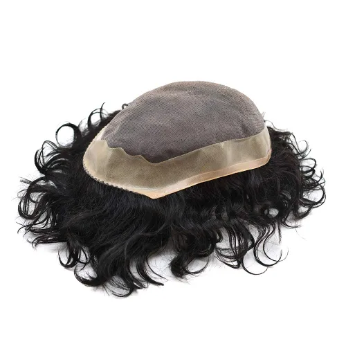 Miniatura 2 de SINGAHAIR - Sistema de cabello rizado ondulado con revestimiento de poliéster para hombre (6 x 8 pulgadas, densidad media ligera, 1# negro azabache)
