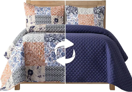 Miniatura 13 de Elegant Comfort Juego de colcha reversible acolchada de 3 piezas con fundas de almohada, exquisitas costuras majestuosas para todas las estaciones