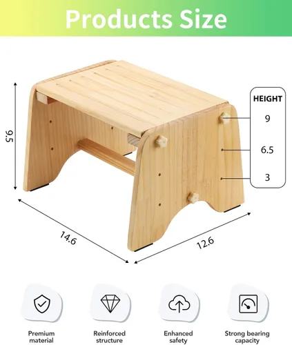 Miniatura 4 de Taburete de madera de un solo escalón de 9 pulgadas, taburete de madera para niños, adultos, ancianos, 200 libras junto al taburete para baño