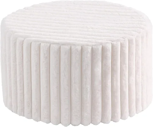 LITA Puf redondo de relleno, puf de pana con relleno de espuma de alta densidad y funda lavable, taburete de puf peludo y esponjoso, otomano para